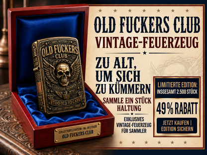 ☠️ Old Fuckers Club – Vintage-Feuerzeug | Limitierte Edition 2026 · Metallfeuerzeug für Sammler