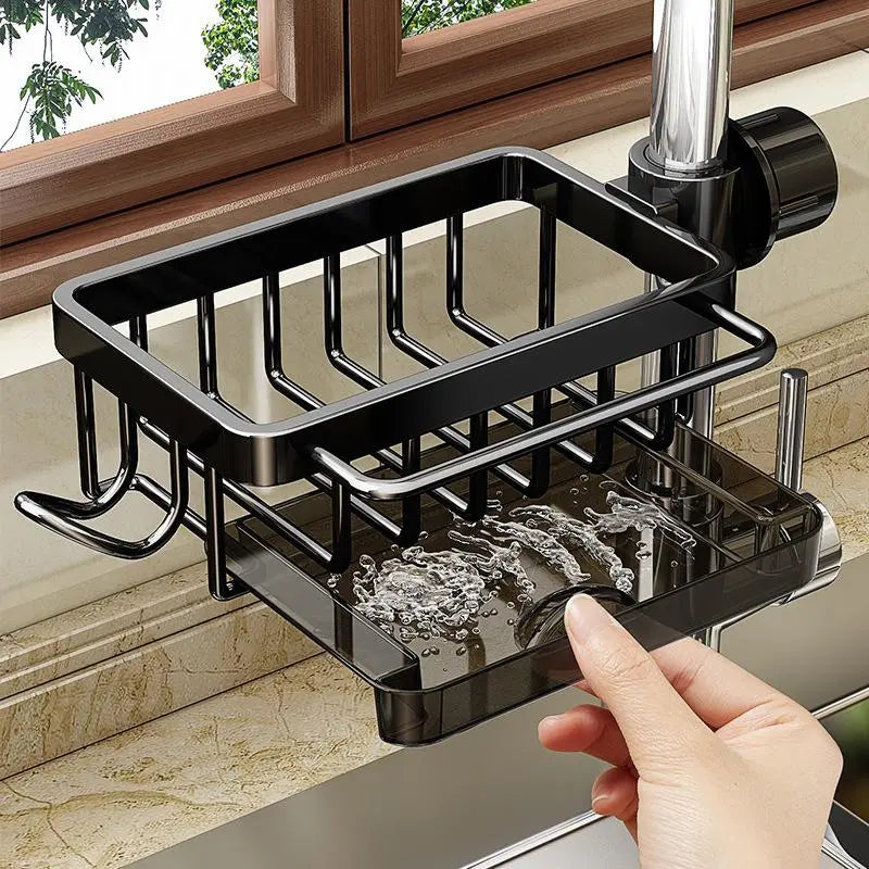 🚿Sink Organizer Rack,Hanging Faucet Drain Rack with Drip Tray Stainless Steel Detachable Sink Faucet Sponge Holder Over Faucet for Kitchen and Bathroom,Scrubbers, Soap,Brush